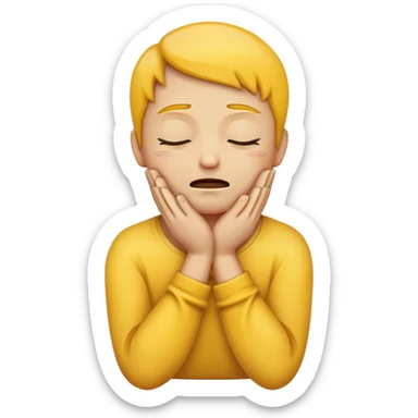 yellow face emoji, eyes closed, hands crossed over its own neck as if choking itself sticker