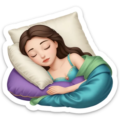 sleeping beauty brunette white girl with a silk pillow sticker