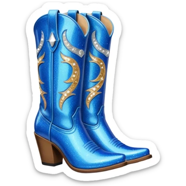 Realistic  blue fashion cowgirl boots with sparkly shiny glitter  sticker