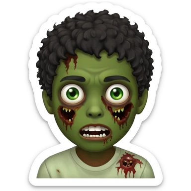 menino com cabelo cacheado preto e olhos marrons, com boca de zumbi sticker