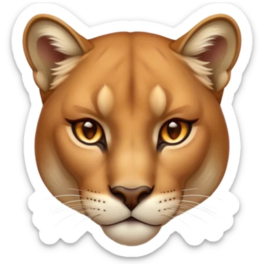 Cinematic Noble Cougar Portrait Emoji, Poised and regal, with a lithe, muscular build and a sleek, tawny Fur with subtle dark accents, deep-set soulful amber eyes, Simplified yet sharp and sophisticated features, highly detailed, glowing with a warm, dignified glow, high shine, intelligent and stealthy, stylized with an air of wild elegance, focused and attentive, soft glowing outline, capturing the essence of a watchful and confident predator, so majestic it feels as though it could silently pounce out of the screen with effortless authority! sticker