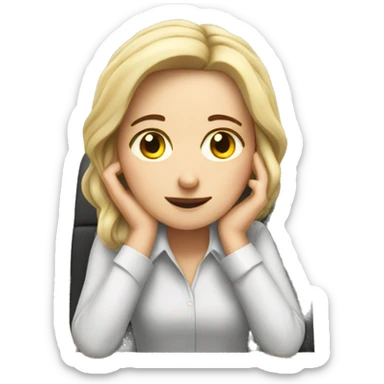 Tired white girl at desk  sticker