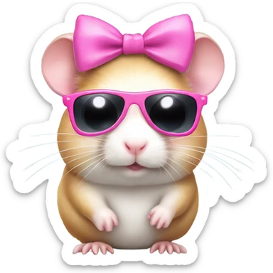 Cute hamster wearing a pink bow holding a pair of sunglasses  sticker