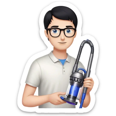 Man with black hair and blue eyes with glasses using Dyson gen5  sticker