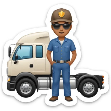 Kamyon şoförü Yarı Kamyon Karikatür çizimi kamyon yan dursun şoför de dışarda yanında olsun sticker