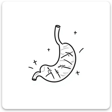 Hand-drawn stomach organ being mended with stitches and healing symbols sticker