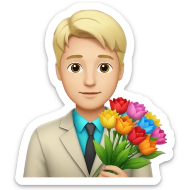 blonde man flower-holding person bouqet sticker