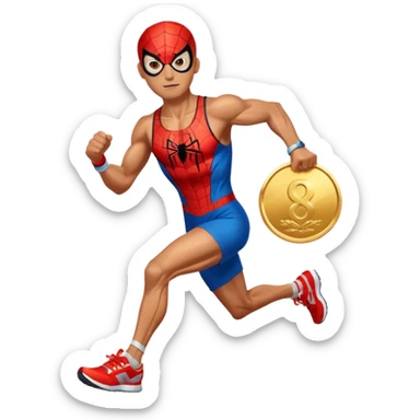 spiderman picking running a marathon with gold medal sticker