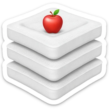 stack of three white sterile gauze pads, soft textured surfaces, clean square edges, lightweight, neatly layered, medical use, no packaging or tools, apple emoji style, soft lighting, subtle shadows, transparent background, emoji scale sticker