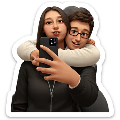 happy couple taking selfie sticker