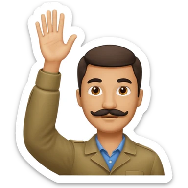 a mustache man with his hand raised 45 degrees in the air sticker