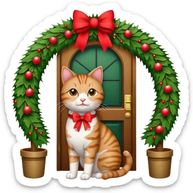 A door with a cat in front of it with h christmas elements sticker