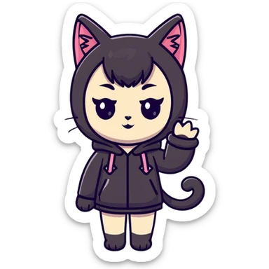 catgirl with big eyes and cat ears, anime inspired sticker