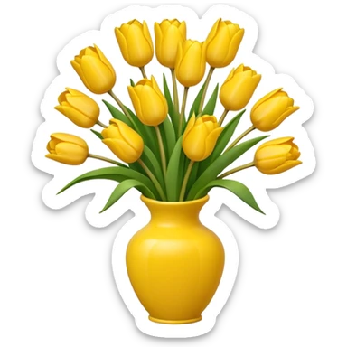 bouquet of yellow tulips in a vase, minimal and happy, emoji style sticker