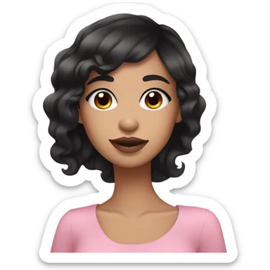 Thick black hair with thick eyelashes and black eyes and pale pink lip and pink cheek Filipino lady sticker