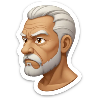 old angry man in profile view with a goatee sticker