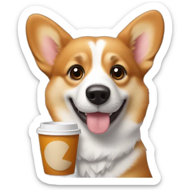 corgi holding a cup of coffe sticker