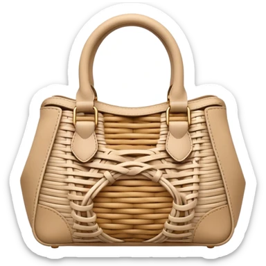 A 3D cartoon woven handbag with interlaced fiber details, neutral tones, Memoji-style realism. sticker