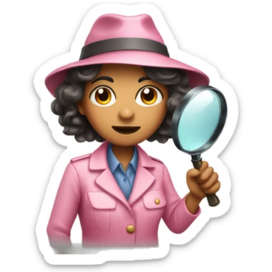  female detective olive skin wearing pink holding magnifying glass sticker