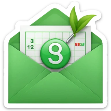 emoji combining an envelope (email symbol) and a calendar symbol, with a bold green checkmark overlaying the envelope, clearly conveying that a calendar invitation has been sent or confirmed sticker