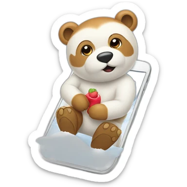 Osito en su nieve con celular sticker