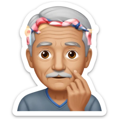 Old man holding a 6 and a 7 sticker