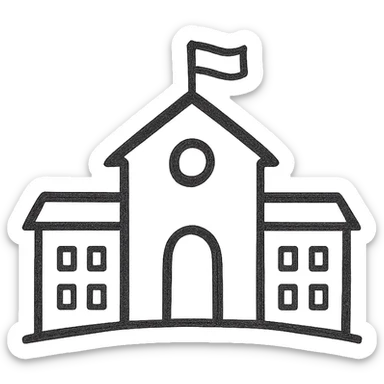 school building, minimal icon style, simple lines, no fill, suitable for app icon sticker