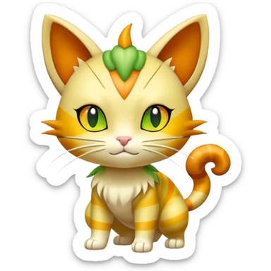 Shiny Cute Adorable Meowth-Delcatty-Bayleaf-Hybrid-Creature with pattern-markings sticker