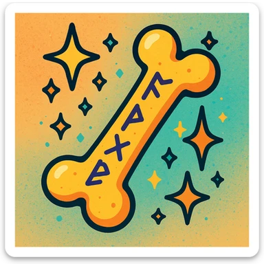 cartoon bone, magical runes etched along the length, sparkles, fun and whimsical look sticker