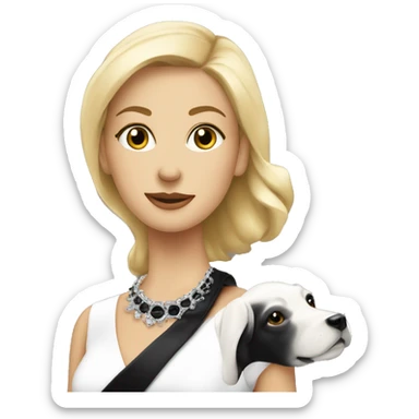 Elegant Blonde woman in black dress. Dog’s collar around neck sticker