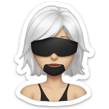 A woman with white hair and cat ears and a black mask around her eyes has white skin  sticker