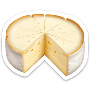 cinematic-realistic-brie-cheese-emoji,-featuring-soft-ripened-cheese-with-a-delicate white rind-rendered-with-lifelike-detail-and-inviting,-natural-lighting sticker