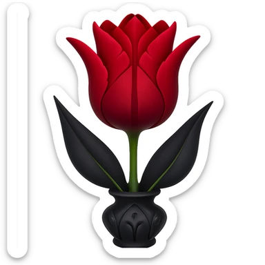 Add a gothic vase under the goth tulip in the style of apple emojis, keeping the background transparent. The style should mimic the apple emoji aesthetic with clean, colorful, and smooth shading typical of apple emojis. sticker