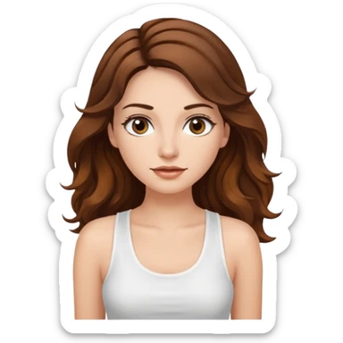 with long eyelashes, a white tank top, longer hair that doesn't pull on the long sticker