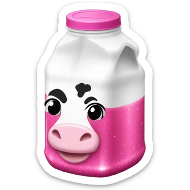 Hot pink gallon of milk with glitter and cow on it sticker