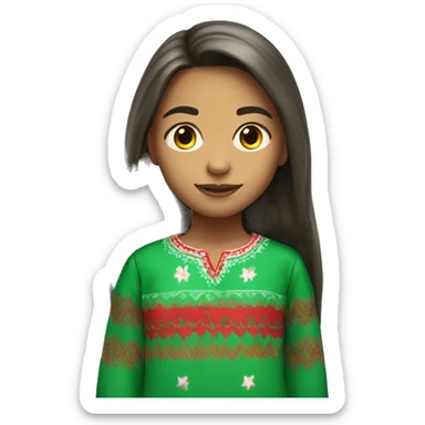 Mexican 13 year old girl with long hair and green and red pajama pants sticker