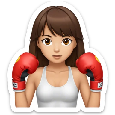 à tan beatiful long hair and bangs brunette with boxer gloves sticker