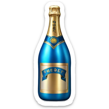 Realistic metallic blue champagne bottle. sticker