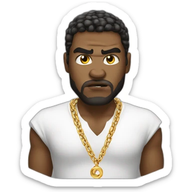 white male angry thug wearing gold chain sticker