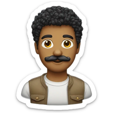Garçon cheveux noir bouclé moustache sticker