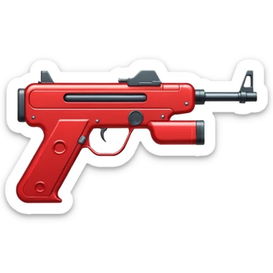 Red machine gun placed in vertical manner, totally red, no other part should be of any other colour, in 2D format sticker