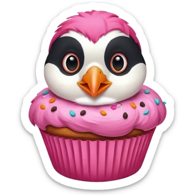 pink puffin that is pink, eating a muffin that is pink sticker