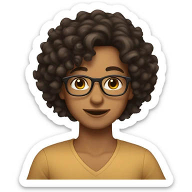 Tan skin toned, dark curly medium length hair, glasses, brown eyes  sticker