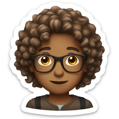 Boy with long curly hair brown skin and brown eyes and glasses sticker
