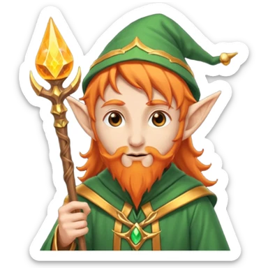 Orange Haired Elf, old Mage elf with glowing orange staff sticker