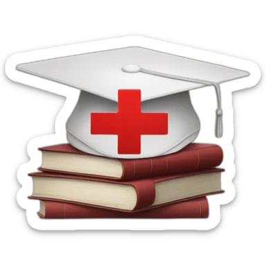 White Student cap with red medical cross On a stack of books sticker