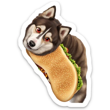 dog with burger red eyes sticker