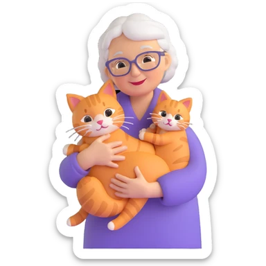grandmother holding a cat sticker