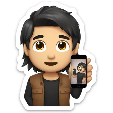 masterpiece,anime style,chibi,illustrated logo,medium short shot,twitch emote of a guy taking a picture with an iphone in front of a mirror,black hair,all brown skin,black shirt,hair half backcombed, un poco
mas moreno, y con peinado hacia atras sticker