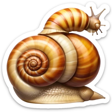 Close-up of large home snails through a terrarium glass, showcasing their soft, spiral shells and glistening bodies, with a gentle light highlighting their details. Transparent background. sticker